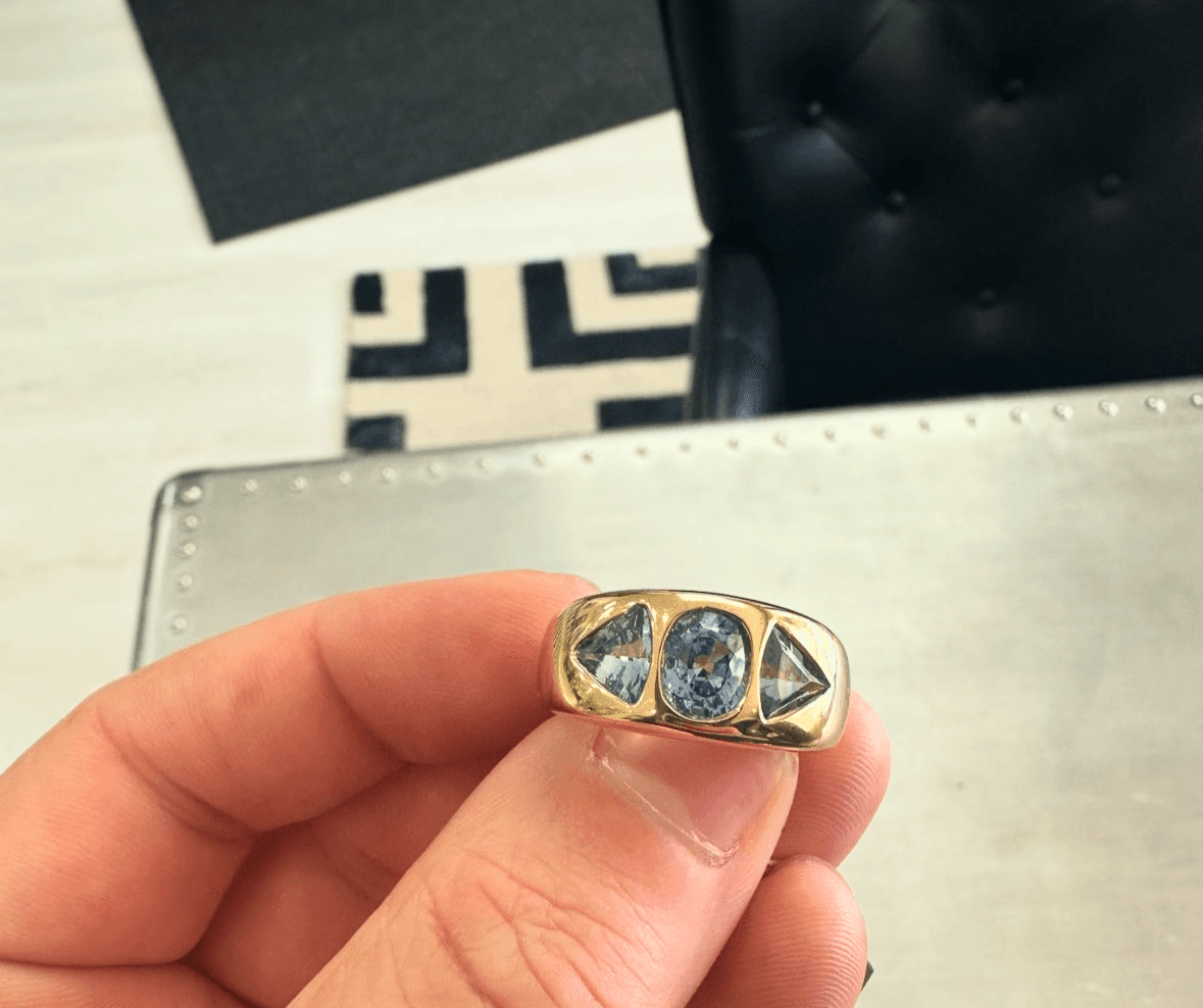 Bague en or 14 carats avec saphir bleu et aigue-marine 4 carats 