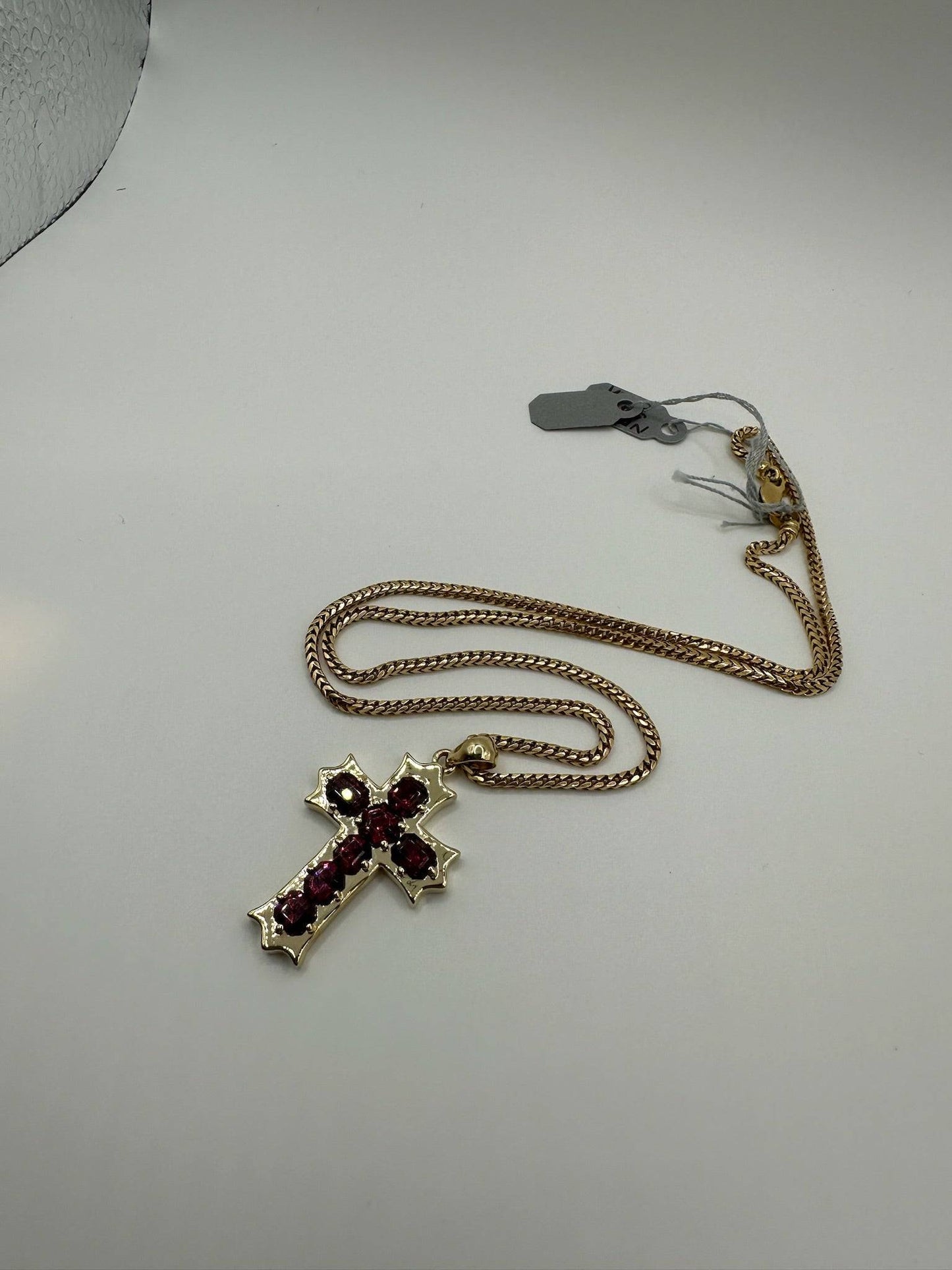 5ct Custom Cut Garnet Cross Pendant in 14kt Gold