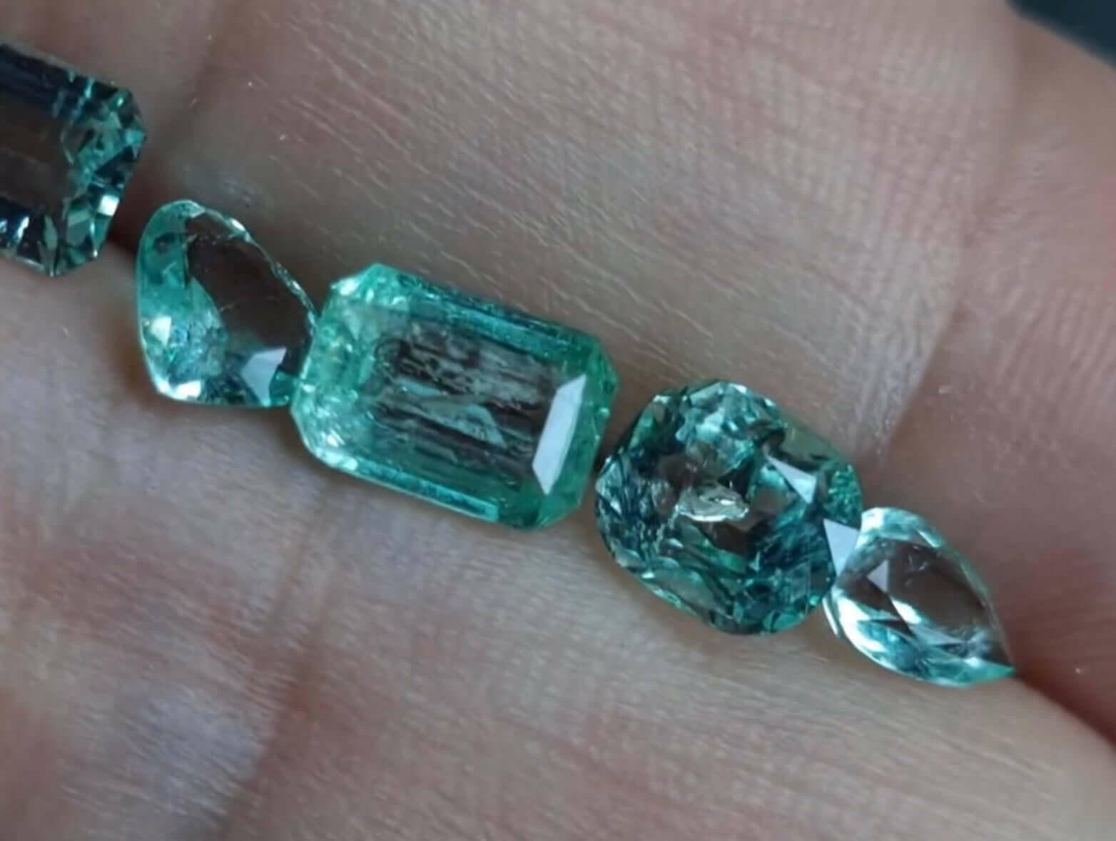 4 carat lot untreated mixed cut Colombian emeralds superb clarity