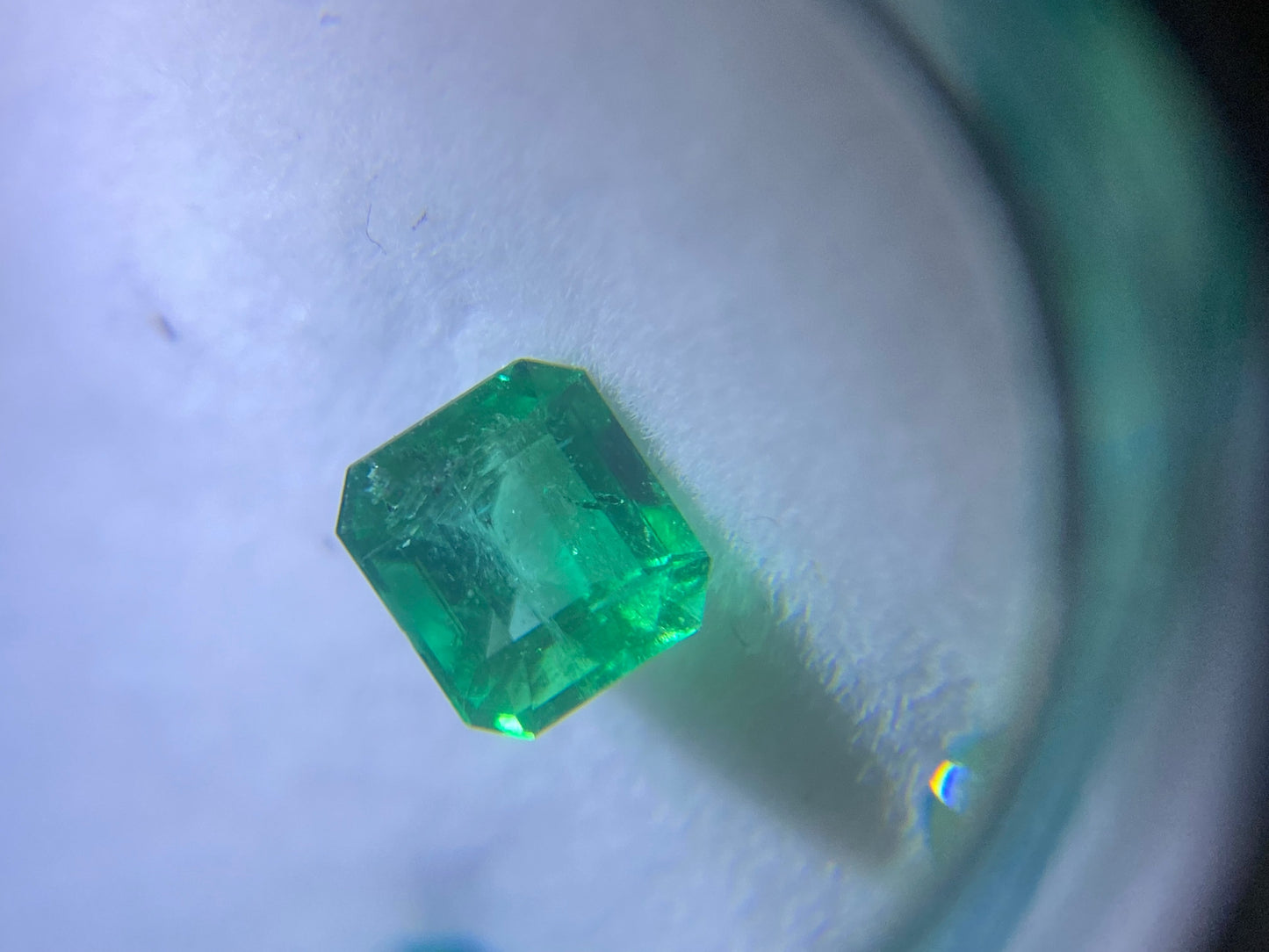 AAAA 3.4 carat Muzo octagon cut Colombian emerald lot second close up