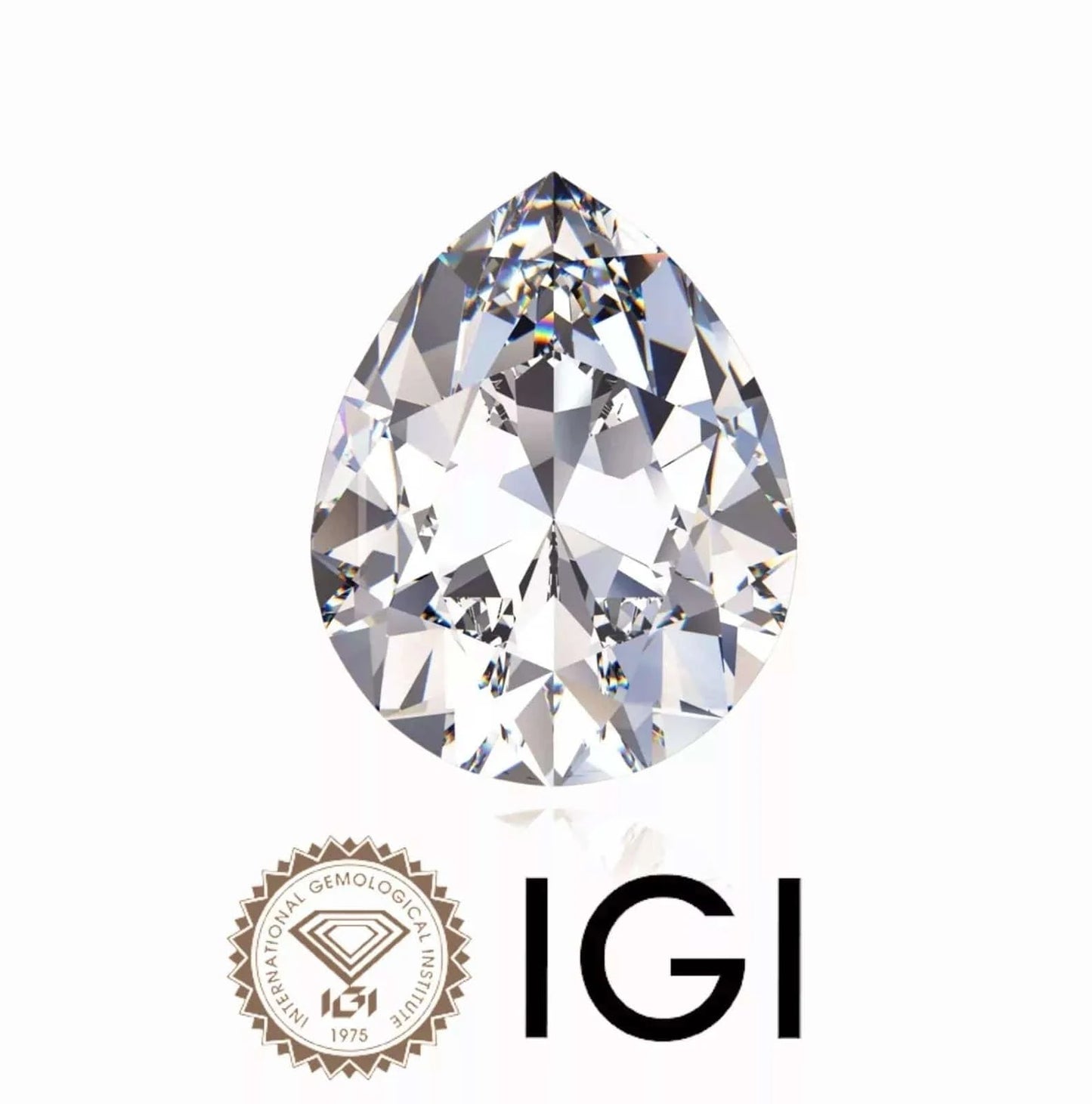 IGI pear cut lab diamond example with IGI logo.