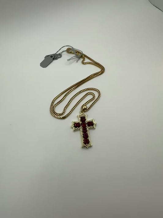 5ct Custom Cut Garnet Cross Pendant in 14kt Gold